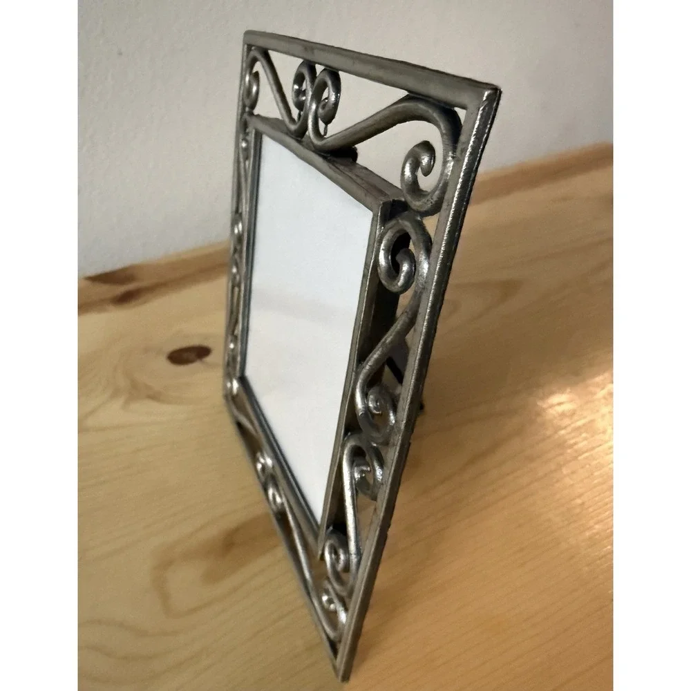 VTG Pewter Tone PICTURE‎ FRAME Ornate French Look Swirls Maximalist Whimsy 5.25